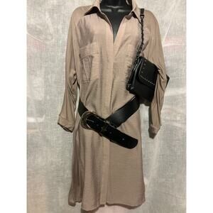 BcBG tan collared dress sz  L  (belt sold separately and handbag)